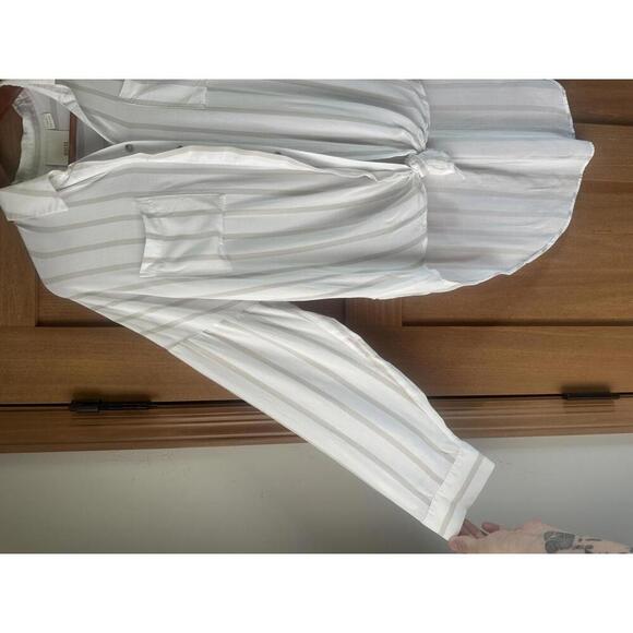 Maeve Anthropologie Sandbridge Striped Tie Front Button Down Tunic Blouse Medium - Picture 3 of 13
